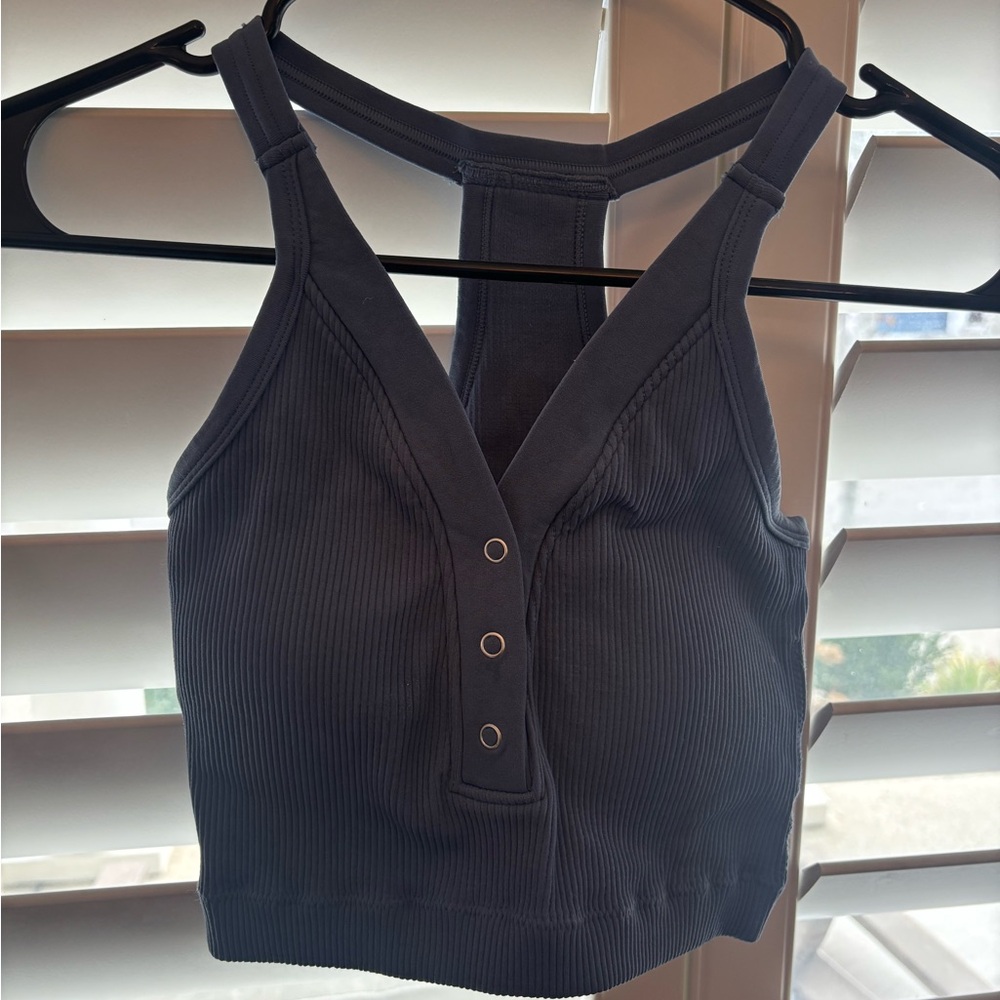 Women's Ribbed Halter Tops - Blue and Cream - Picture 2 of 9